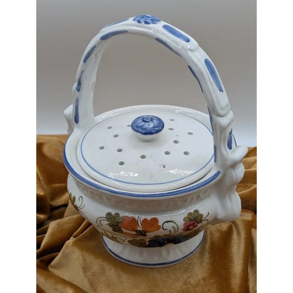 Maioliche Deruta Italy Hand Painted Ceramic Garlic & Onion Keeper JarVintage